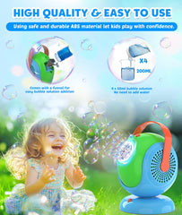 Joyfuture Bubble Machine includes 300ml storage to minimize spills during play.