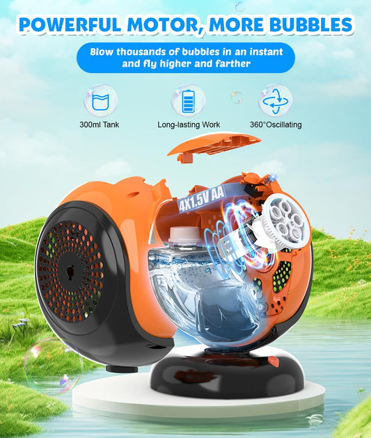 Joyfuture bubble machine showing 75° tilt for precise bubble direction.