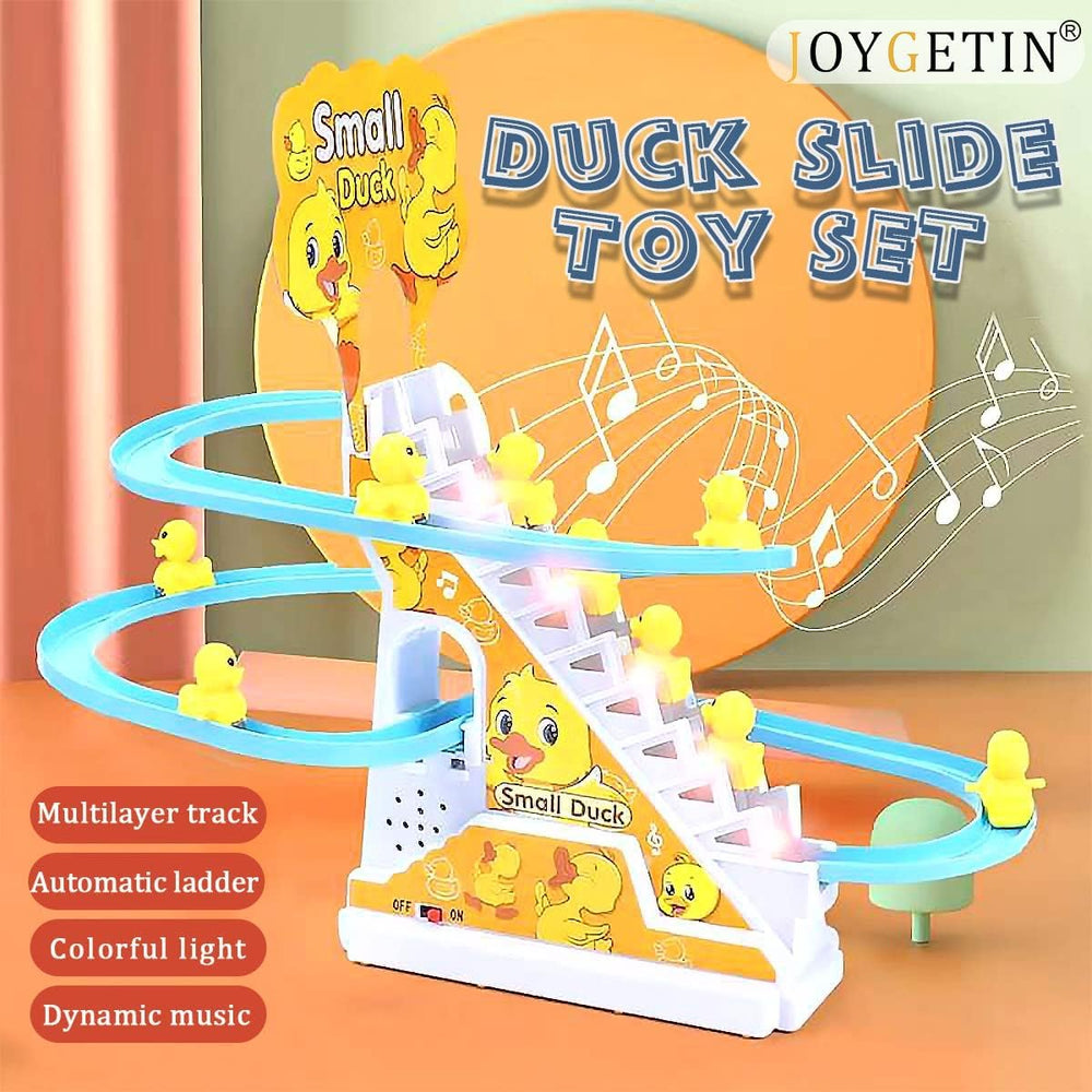 JOYGETIN duck coaster toy demonstrates music and on/off controls during playtime.