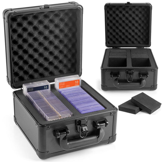 JoyHood graded card storage box with aluminum frame provides durable protection for PSA slabs.