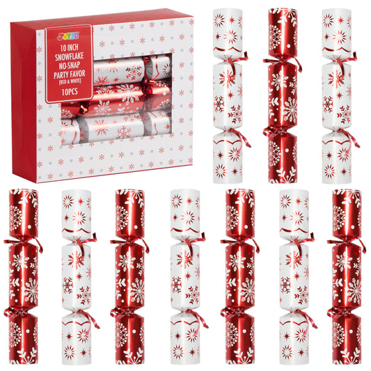 JOYIN 10-pack Christmas no-snap table favor with red snowflakes, ideal for festive tables.