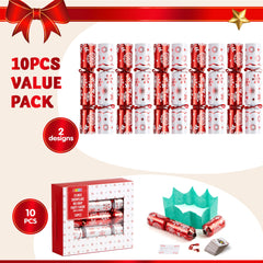 JOYIN 10-pack Christmas no-snap table favor with white snowflakes and hats.
