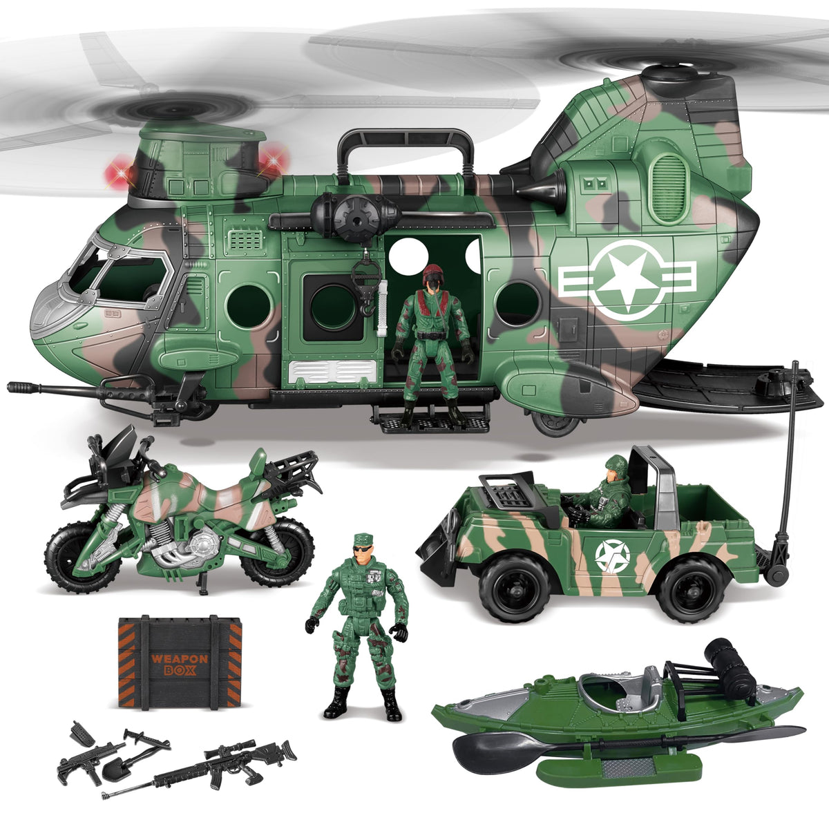 JOYIN 10-in-1 military helicopter transport with lights inspires imaginative play