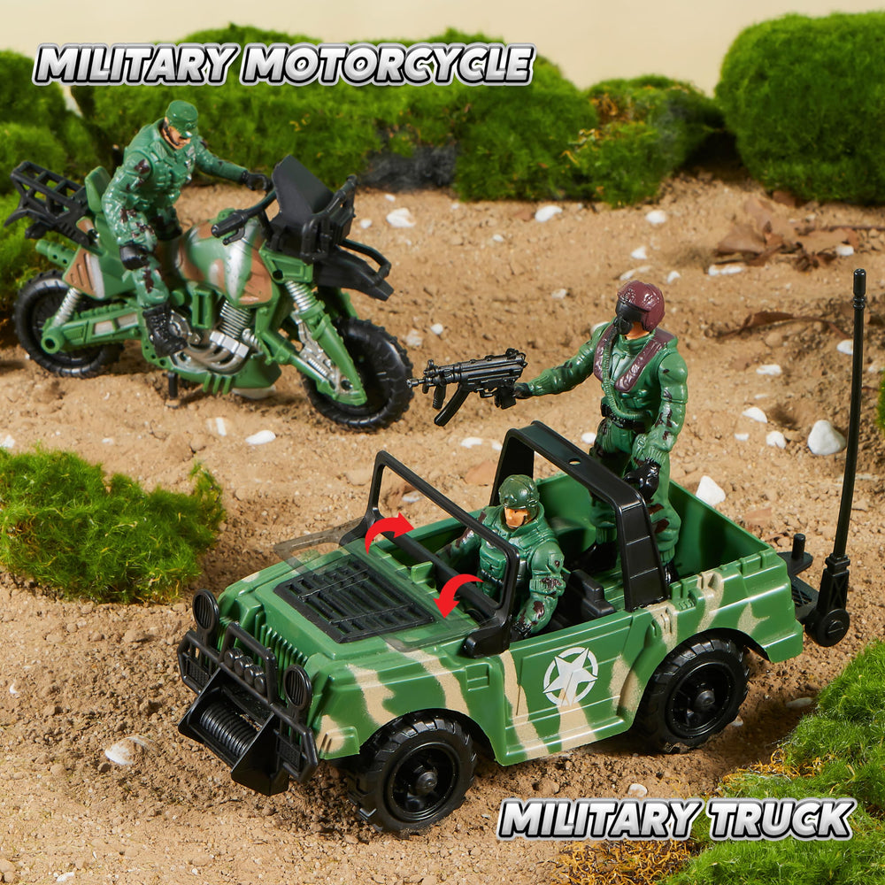 JOYIN military motorcycle figure supports dynamic vehicle interactions
