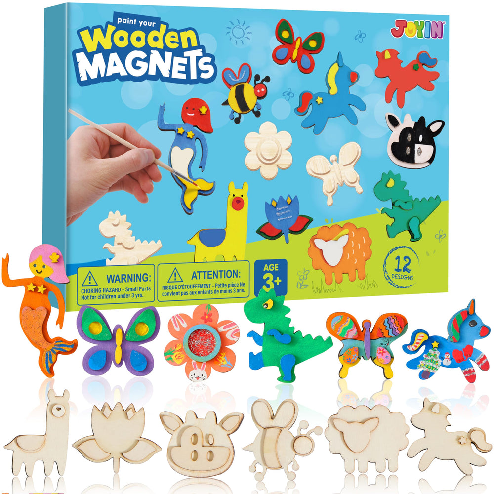 JOYIN 12 wooden magnets ready for decorating and imaginative play.