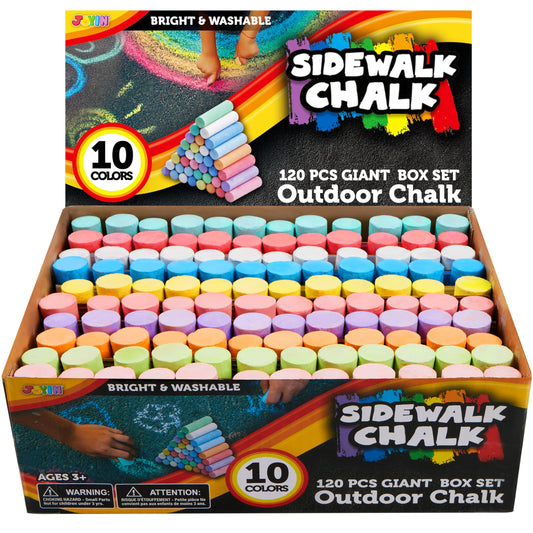 JOYIN 120-piece sidewalk chalks in a giant box for outdoor art projects.