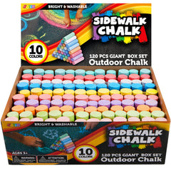 JOYIN 120-piece sidewalk chalks in a giant box for outdoor art projects.