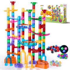 JOYIN 137Pcs marble run setup with glowing marbles for creative STEM play