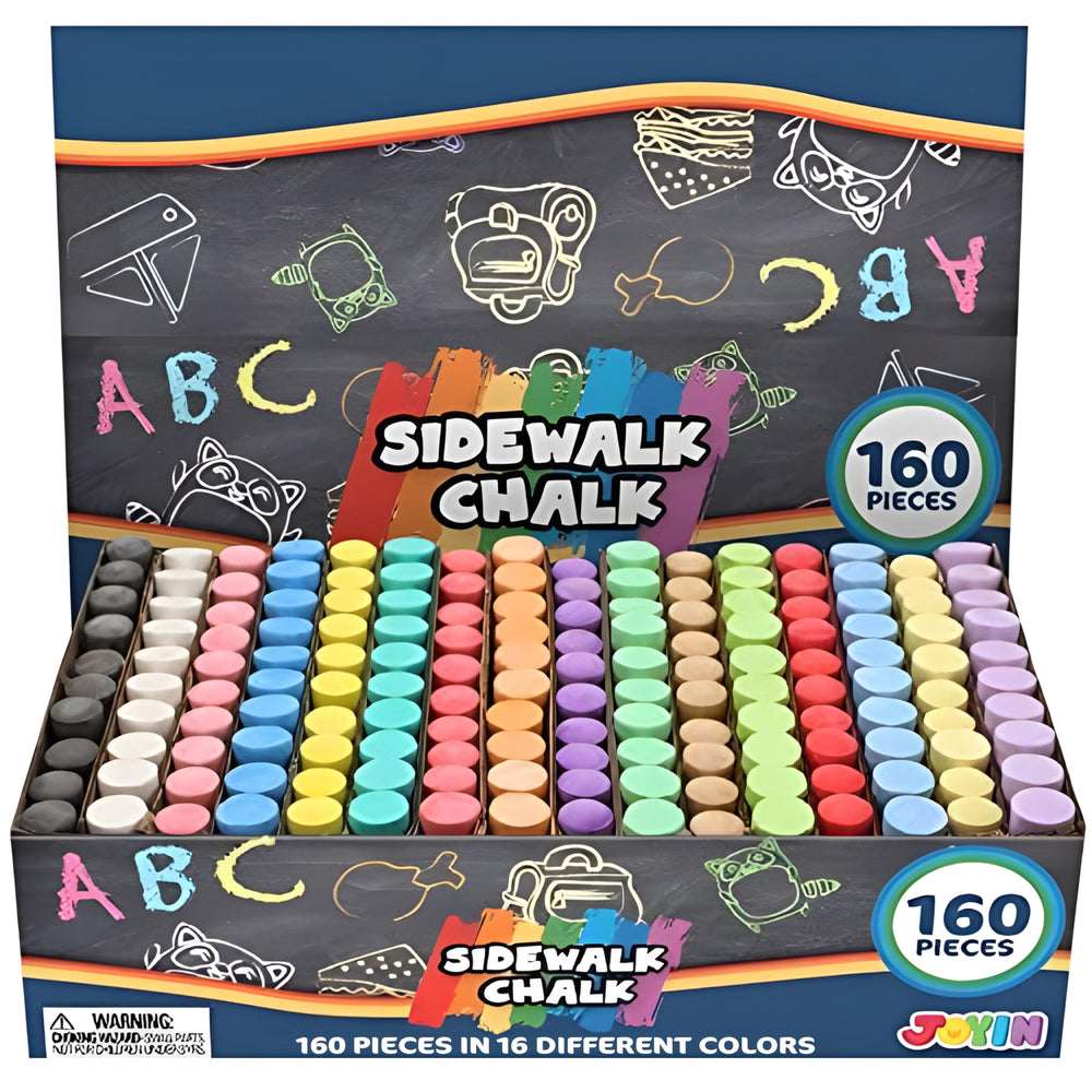 JOYIN 160-piece sidewalk chalks set close-up showing vibrant sticks for outdoor art