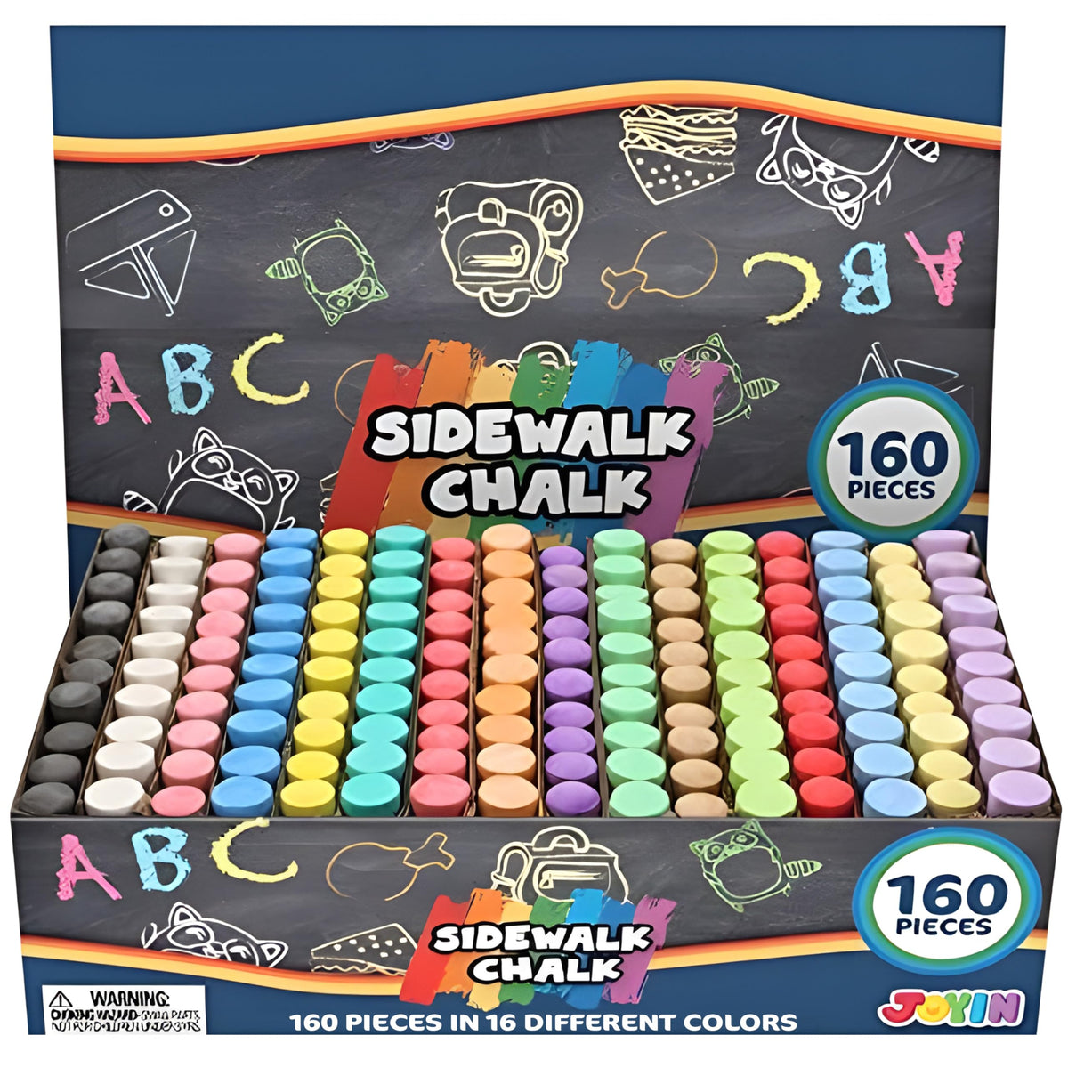 JOYIN 160-piece sidewalk chalks set close-up showing vibrant sticks for outdoor art