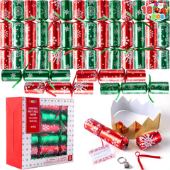 JOYIN 18-pack non-snap Christmas party favors with red snowflakes for festive table décor.