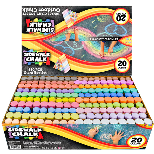 JOYIN 180-piece washable sidewalk chalks set in bright colors for outdoor art.