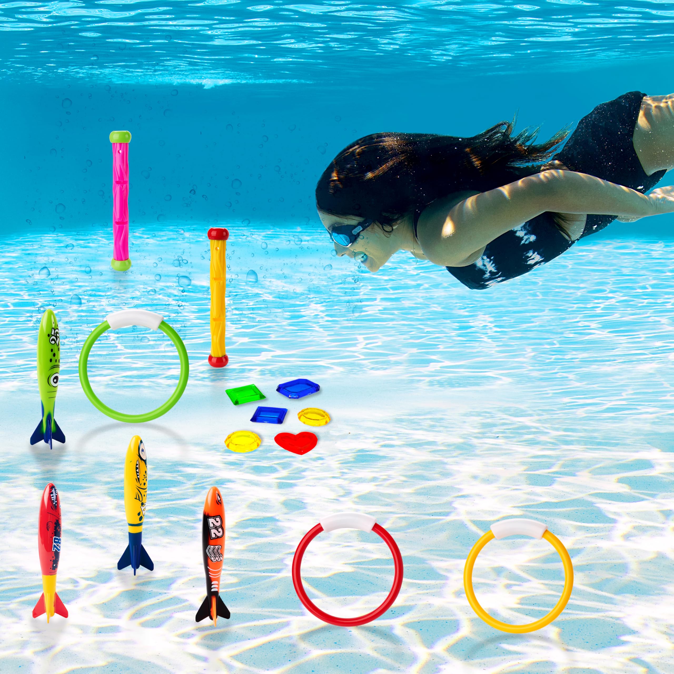 JOYIN 18pc diving pool toys pack ready for family pool time
