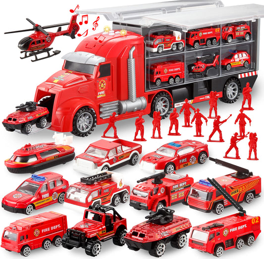 JOYIN 25-in-1 fire-truck set carrier truck for imaginative play and skill-building
