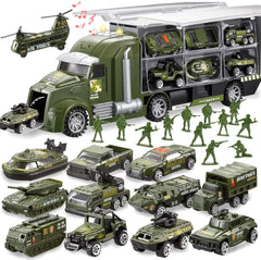 JOYIN 25in1 military truck set with diverse vehicles for imaginative play and motor skills.