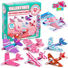 JOYIN 28 Valentines foam airplanes cards set for classroom prizes.