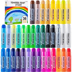 JOYIN 36-color washable tempera paint sticks set for kids, vivid and safe.
