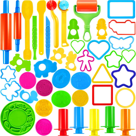 JOYIN 44-piece clay tools set rolling pin aids kid-friendly shaping with easy-grip handles.