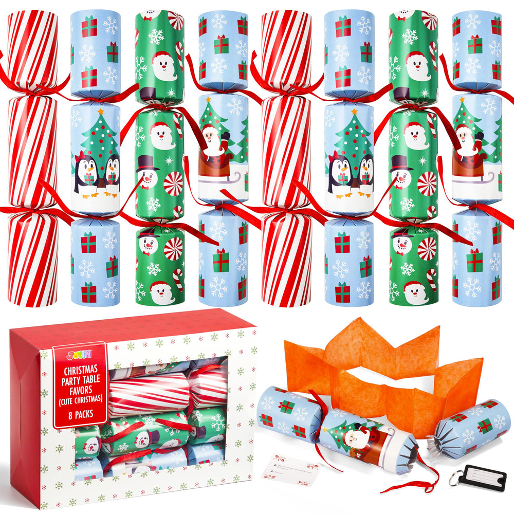 JOYIN 8-pcs Christmas party favor pack with festive table decor and surprise items.