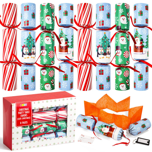 JOYIN 8-pcs Christmas party favor pack with festive table decor and surprise items.