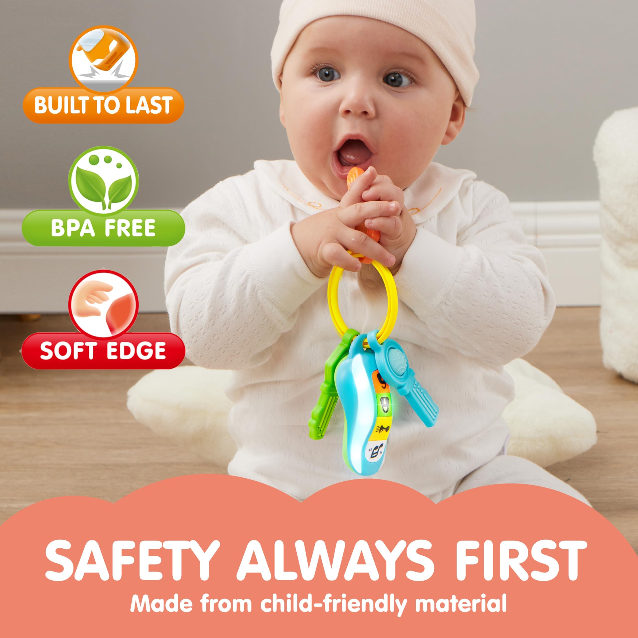 JOYIN Baby Car Keys Teether colorful design attracts attention and supports early color recognition.