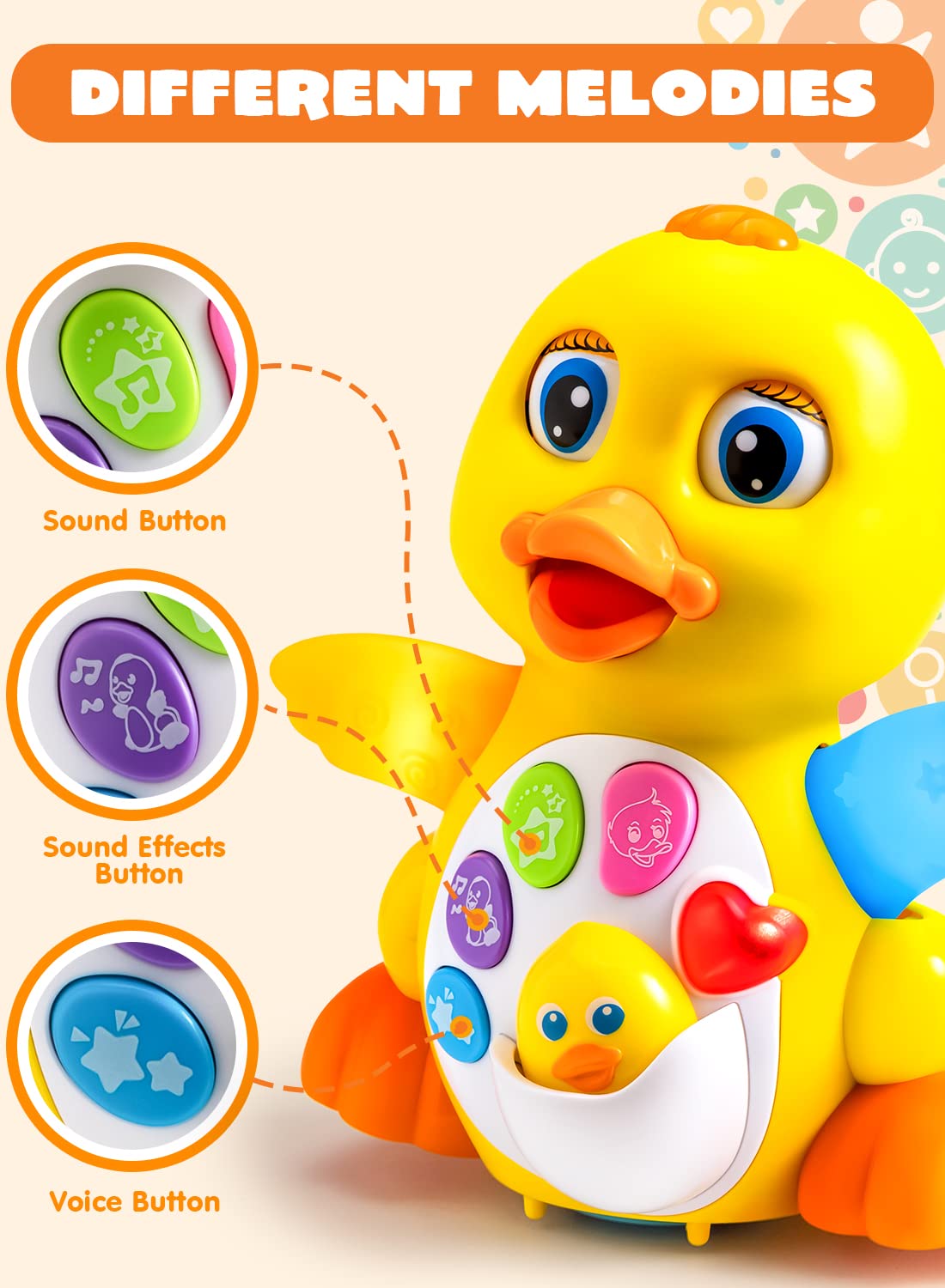 JOYIN Baby Duck lights and sounds during playtime for exploration