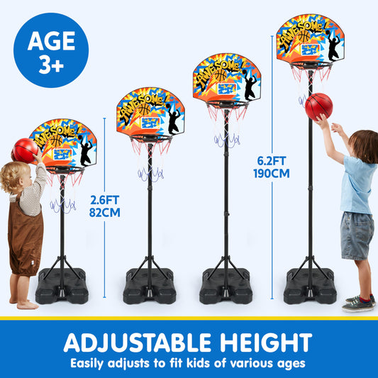 JOYIN adjustable-height hoop grows with children for growing players.