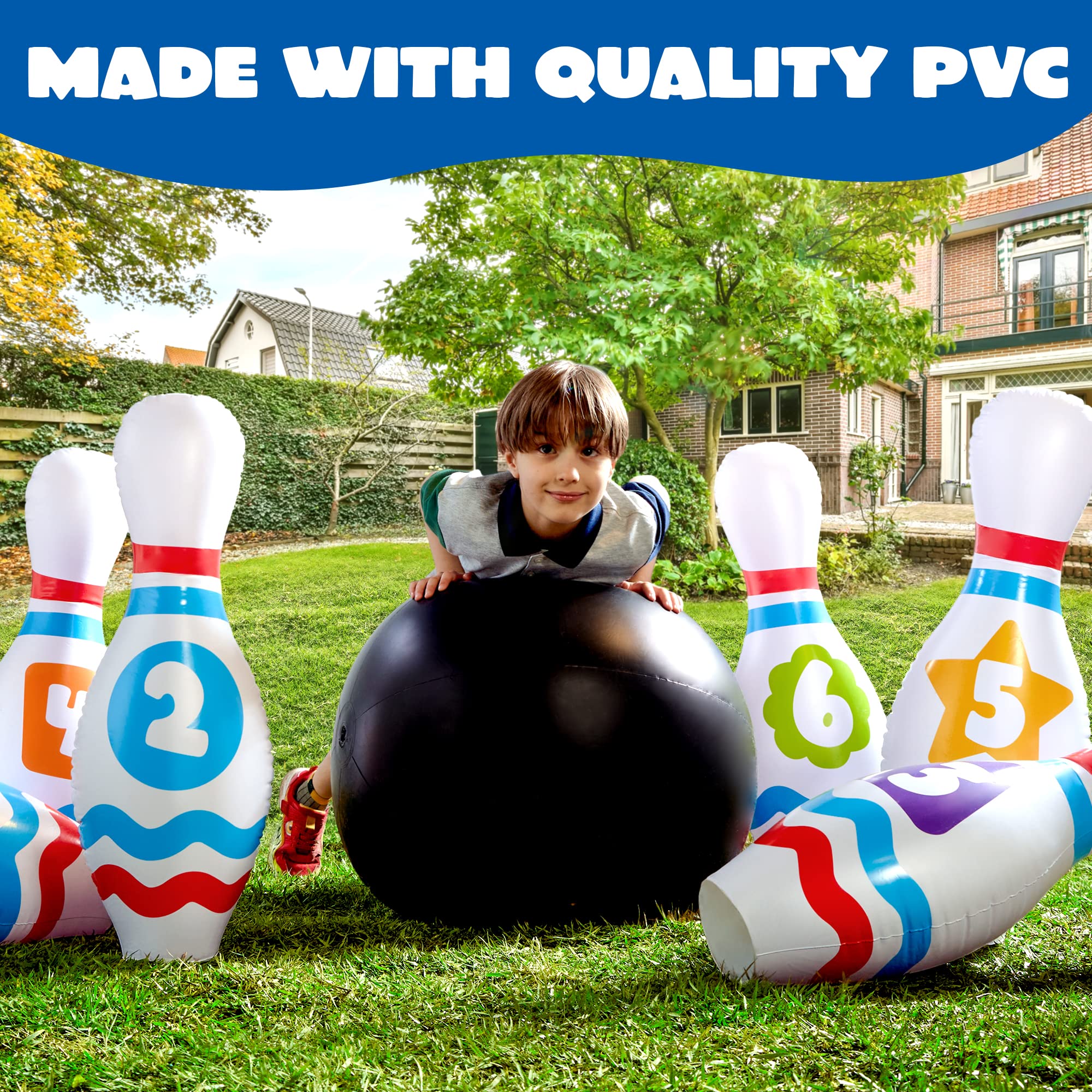JOYIN inflatable bowling set used as a party centerpiece.
