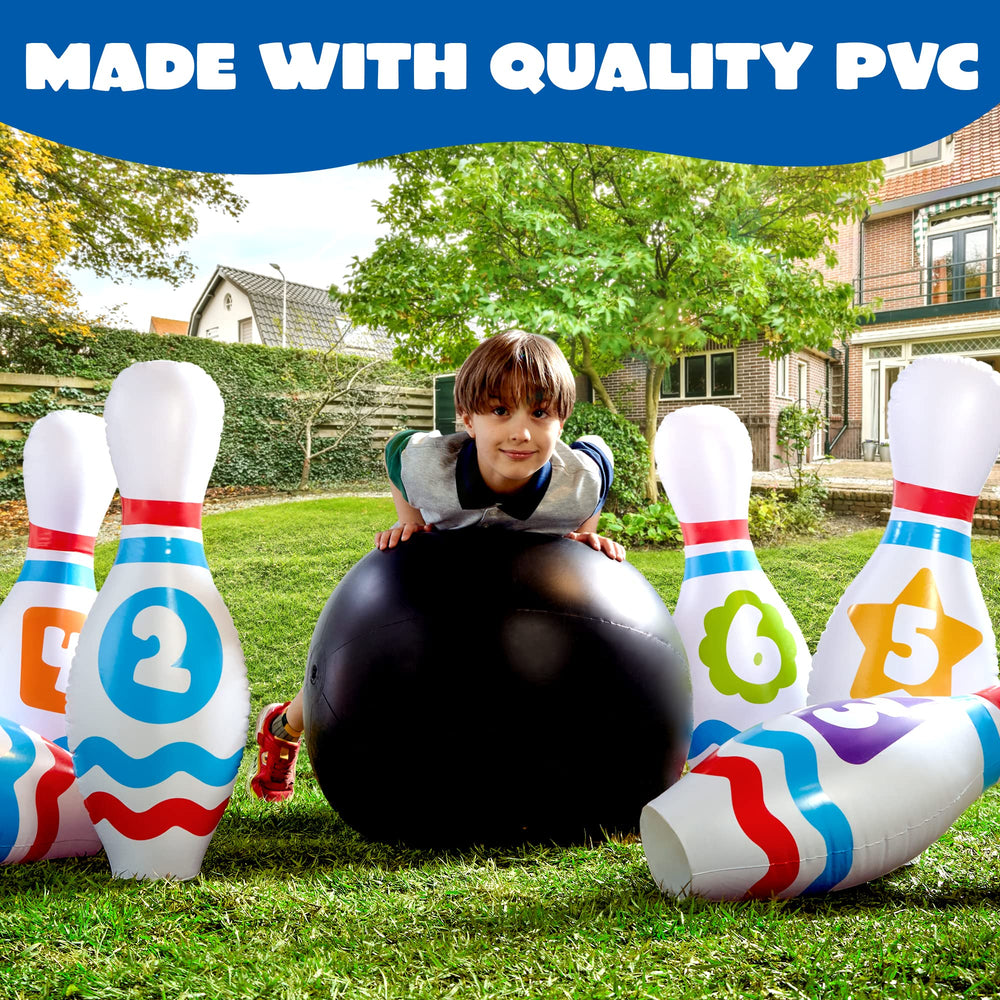 JOYIN inflatable bowling set used as a party centerpiece.