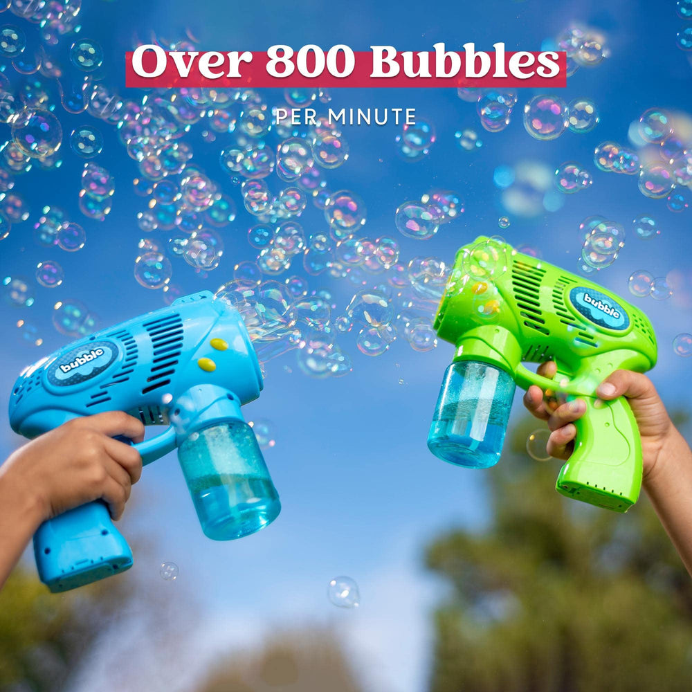 JOYIN bubble guns in action showing trigger release for rapid bubble output.
