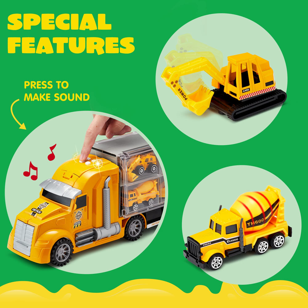 JOYIN carrier truck stores all vehicles for easy cleanup after play.