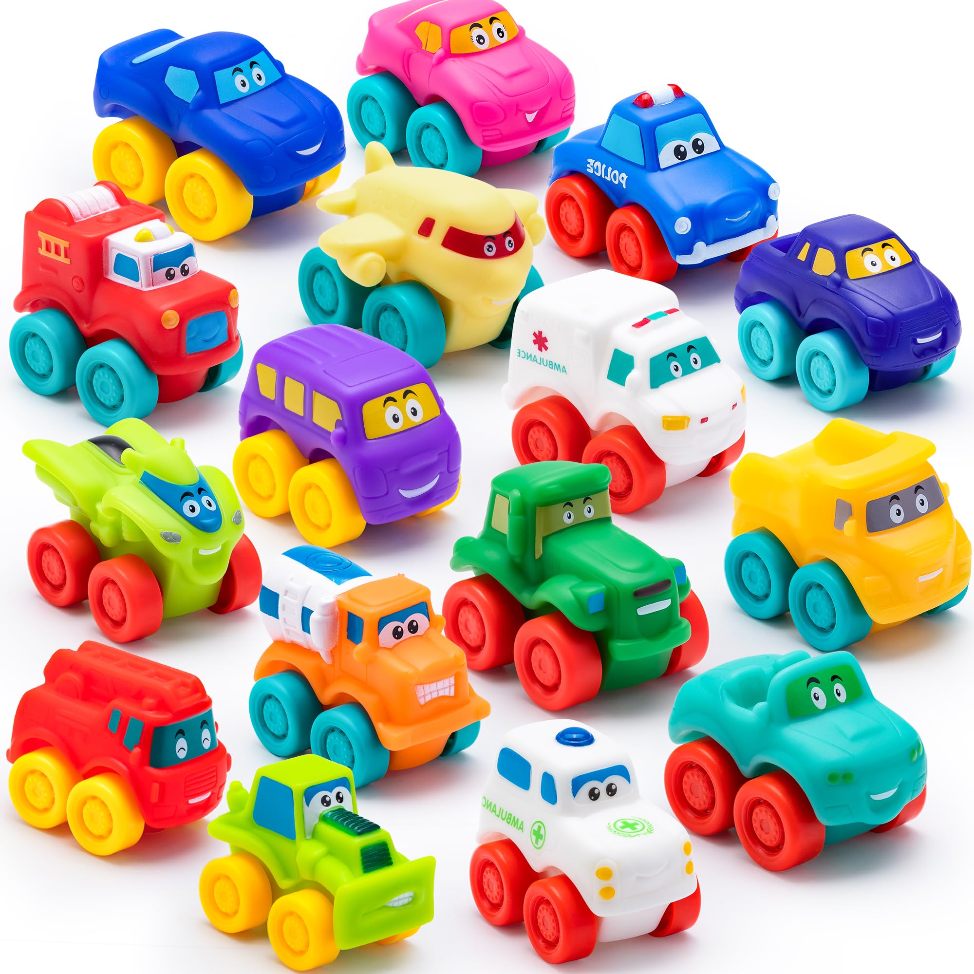 JOYIN cartoon cars soft rubber bath toy set for water play.