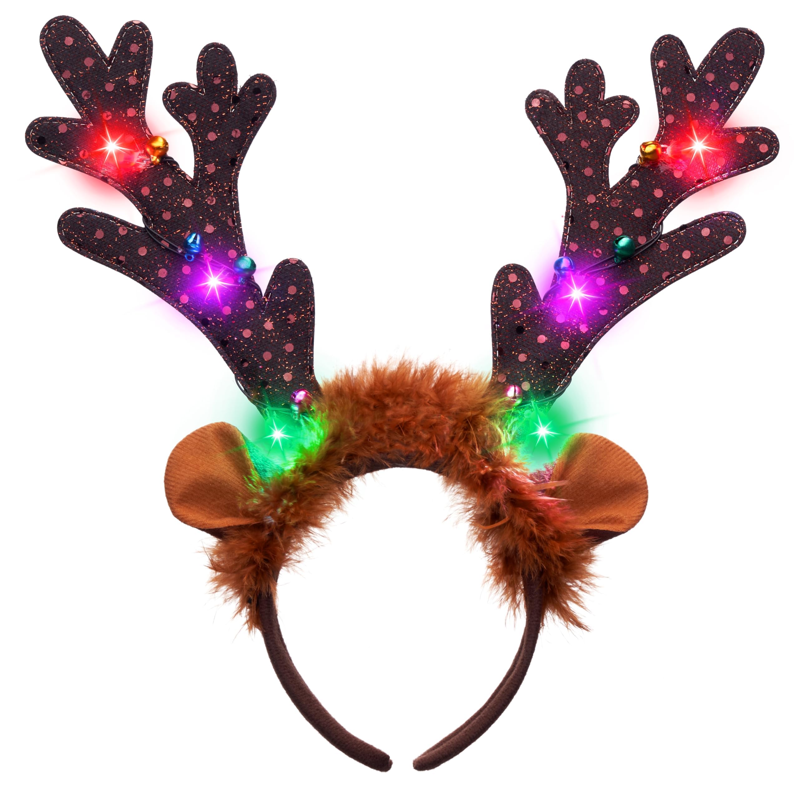 JOYIN light-up reindeer headbands with LED antlers for festive photos