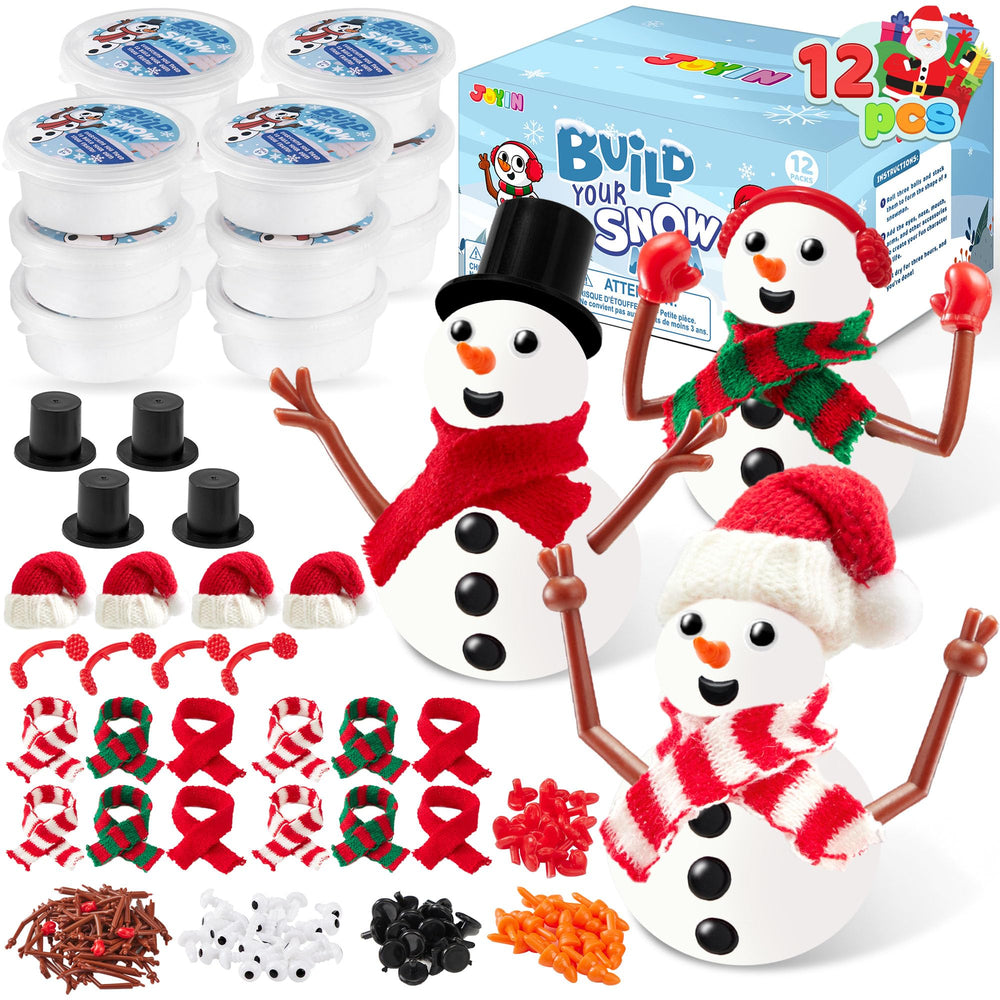 JOYIN Christmas build-a-snowman kit with 12 parts for creative play.