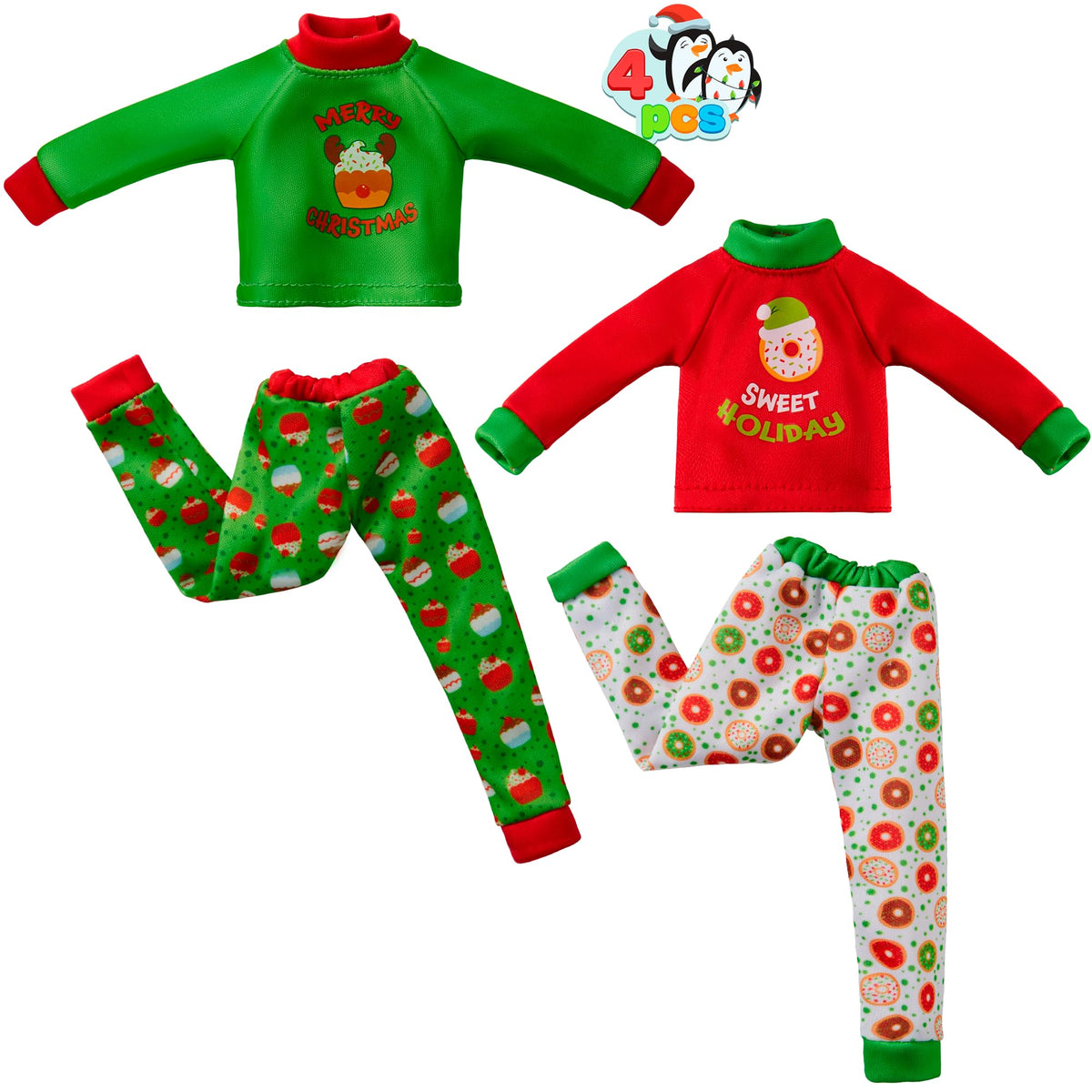 JOYIN Christmas doll sweater set with green pants, cupcake graphic for festive dress-up.
