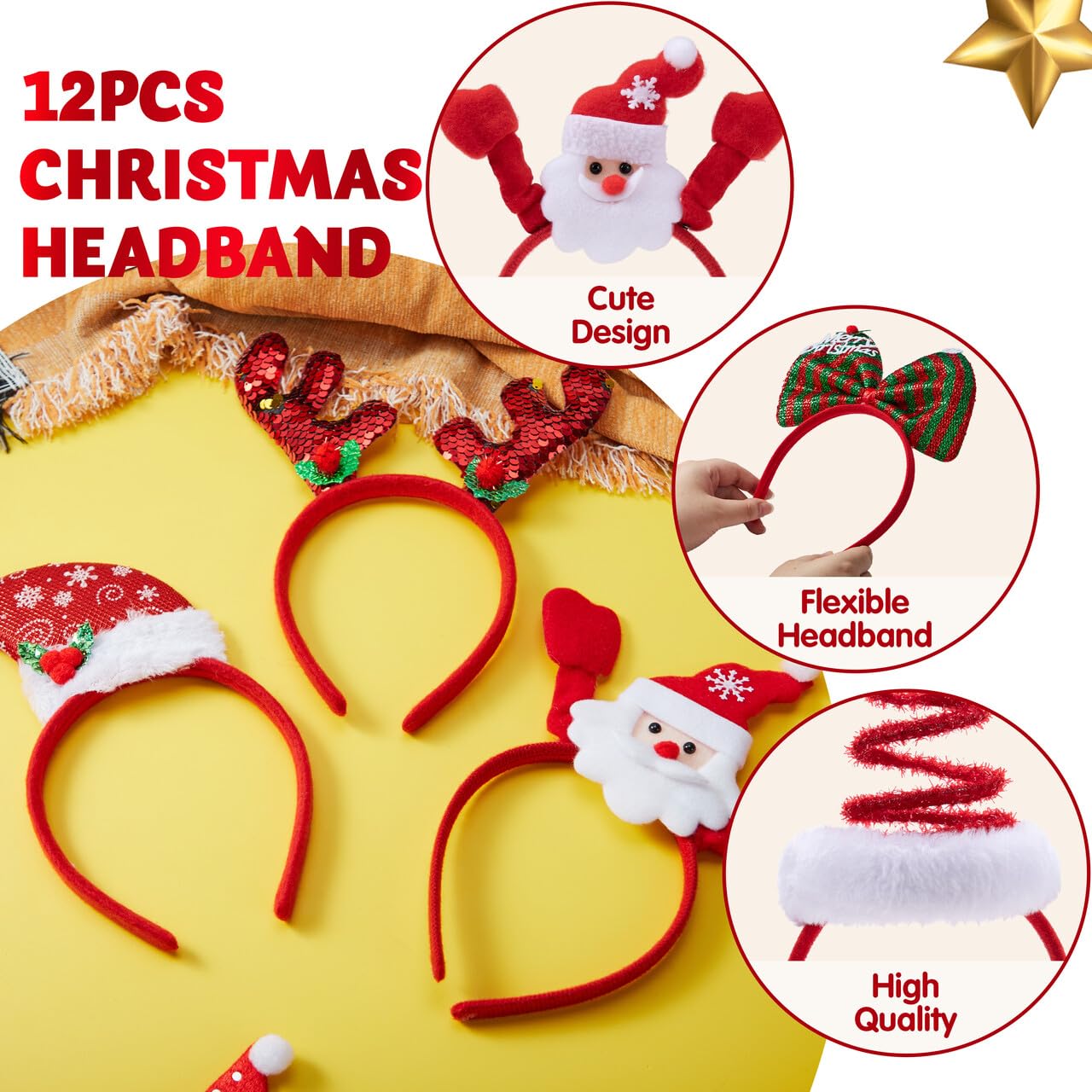 JOYIN Springy Santa hat headband, flexible fit for comfortable all-day wear.