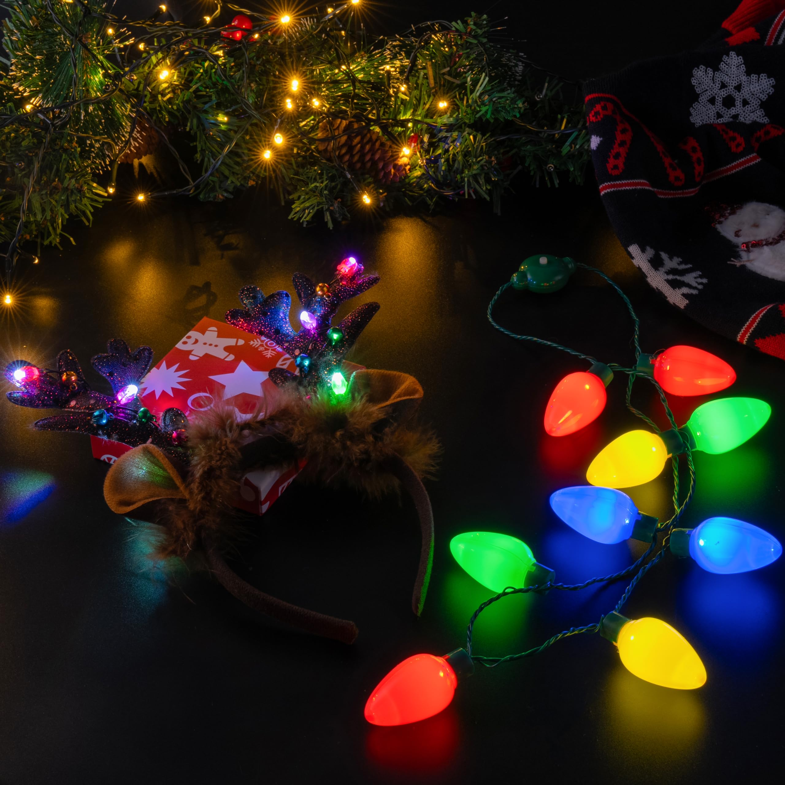 JOYIN Christmas party favors include glowing necklace and antler headband