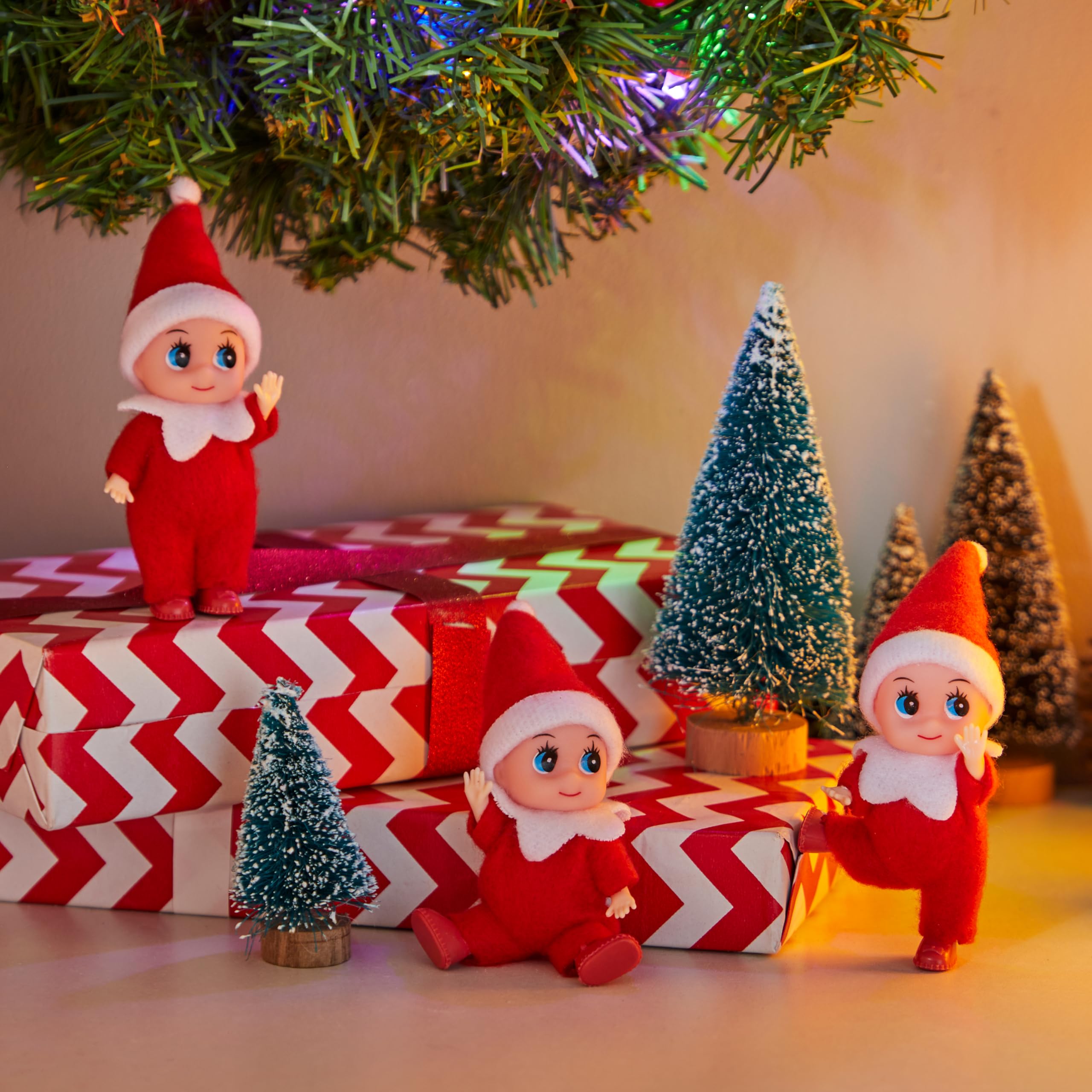 JOYIN Christmas tabletop decor featuring elf dolls for warm ambiance.