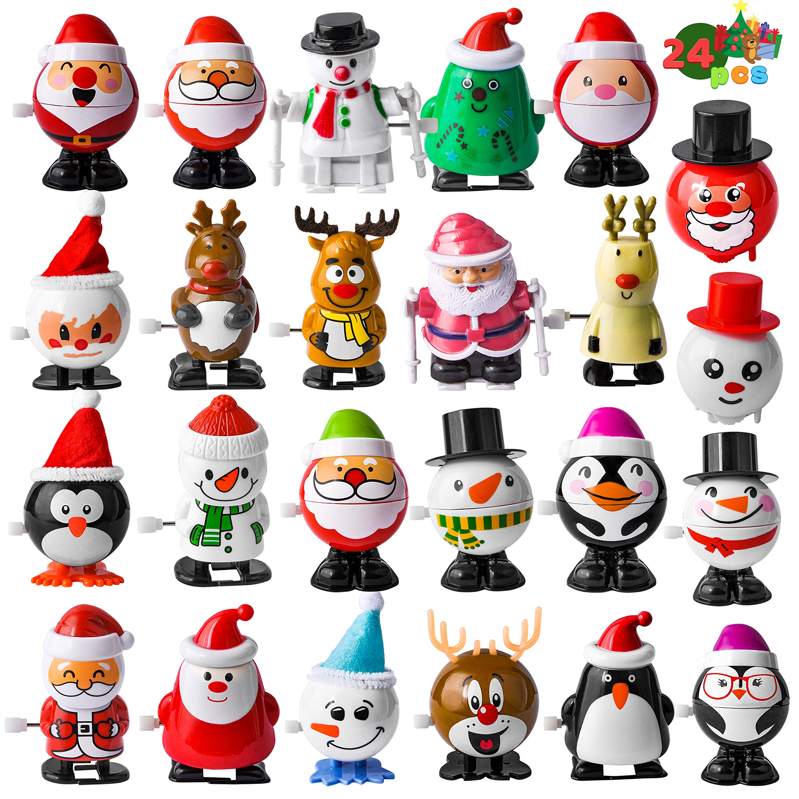 JOYIN Christmas wind-up toy set with colorful figures ideal for stocking stuffers.