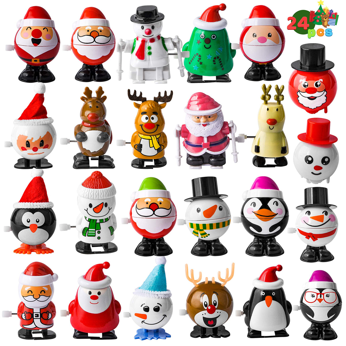 JOYIN Christmas wind-up toy set with colorful figures ideal for stocking stuffers.