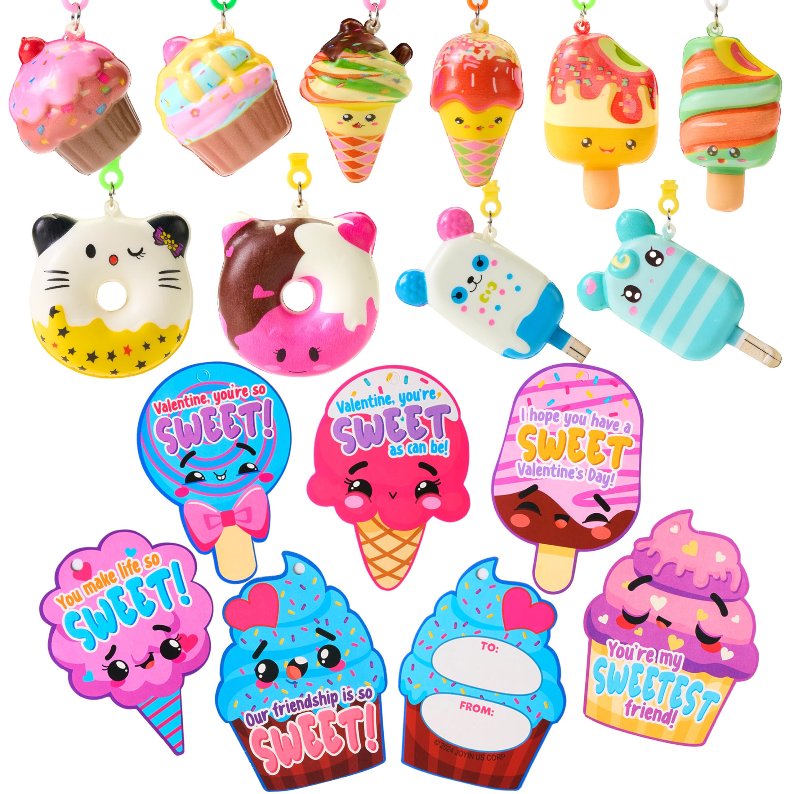 JOYIN dessert squishy toys with valentines cards for classroom fun and prizes.