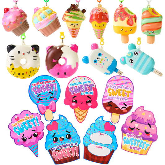 JOYIN dessert squishy toys with valentines cards for classroom fun and prizes.