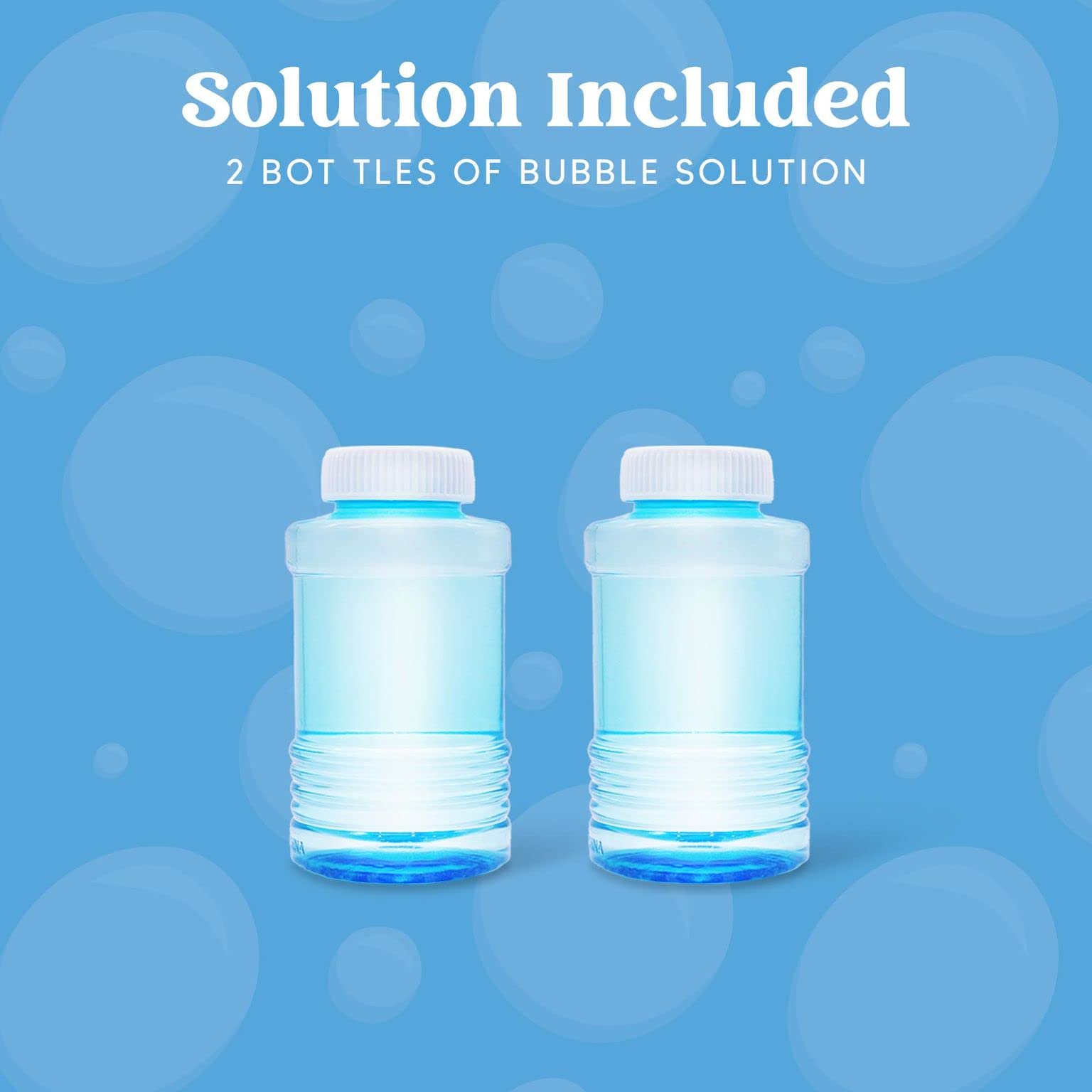 Two 118ml bubble solution bottles included for JOYIN bubble fun.