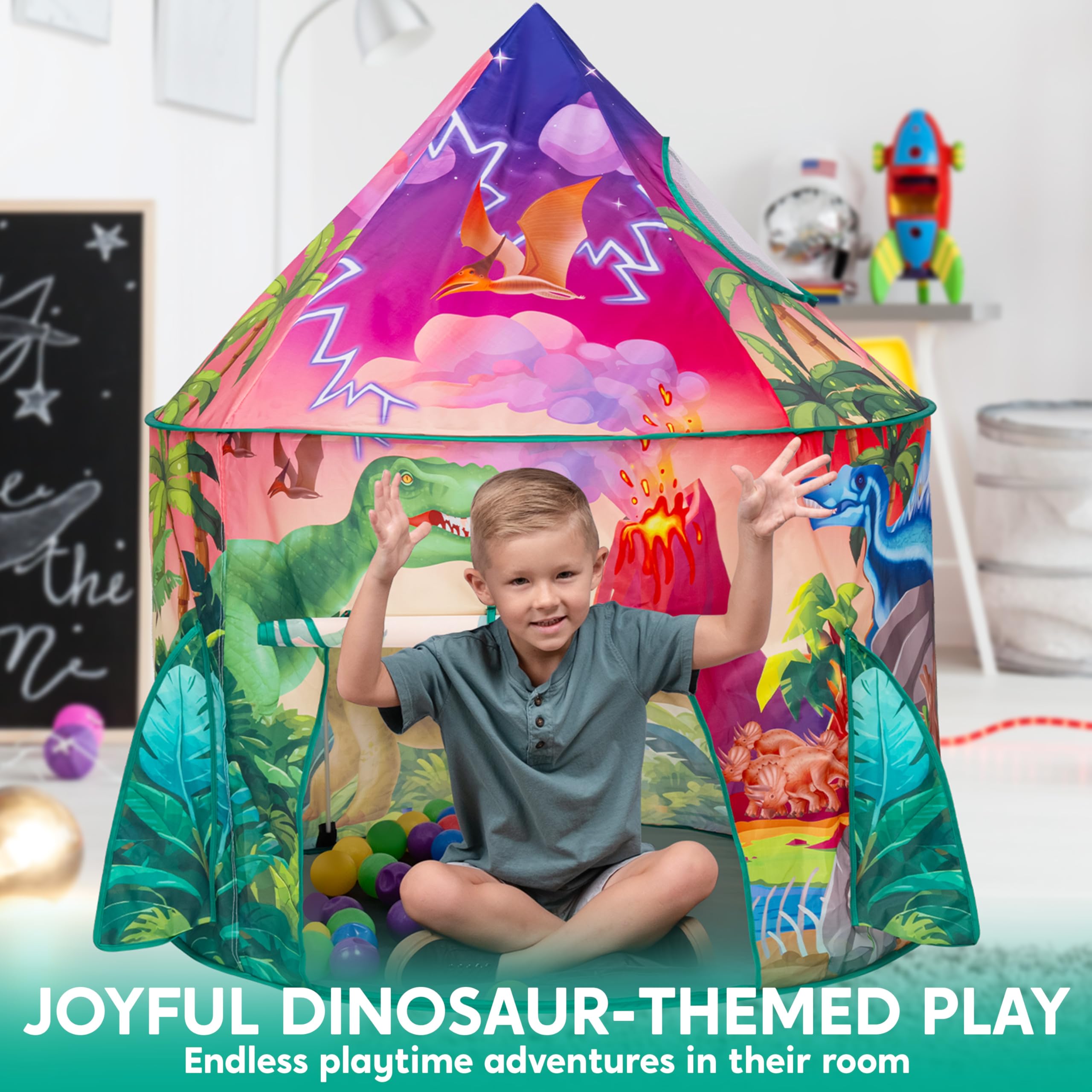 JOYIN dinosaur play tent carrying tote for easy portability and quick indoor-outdoor switching.