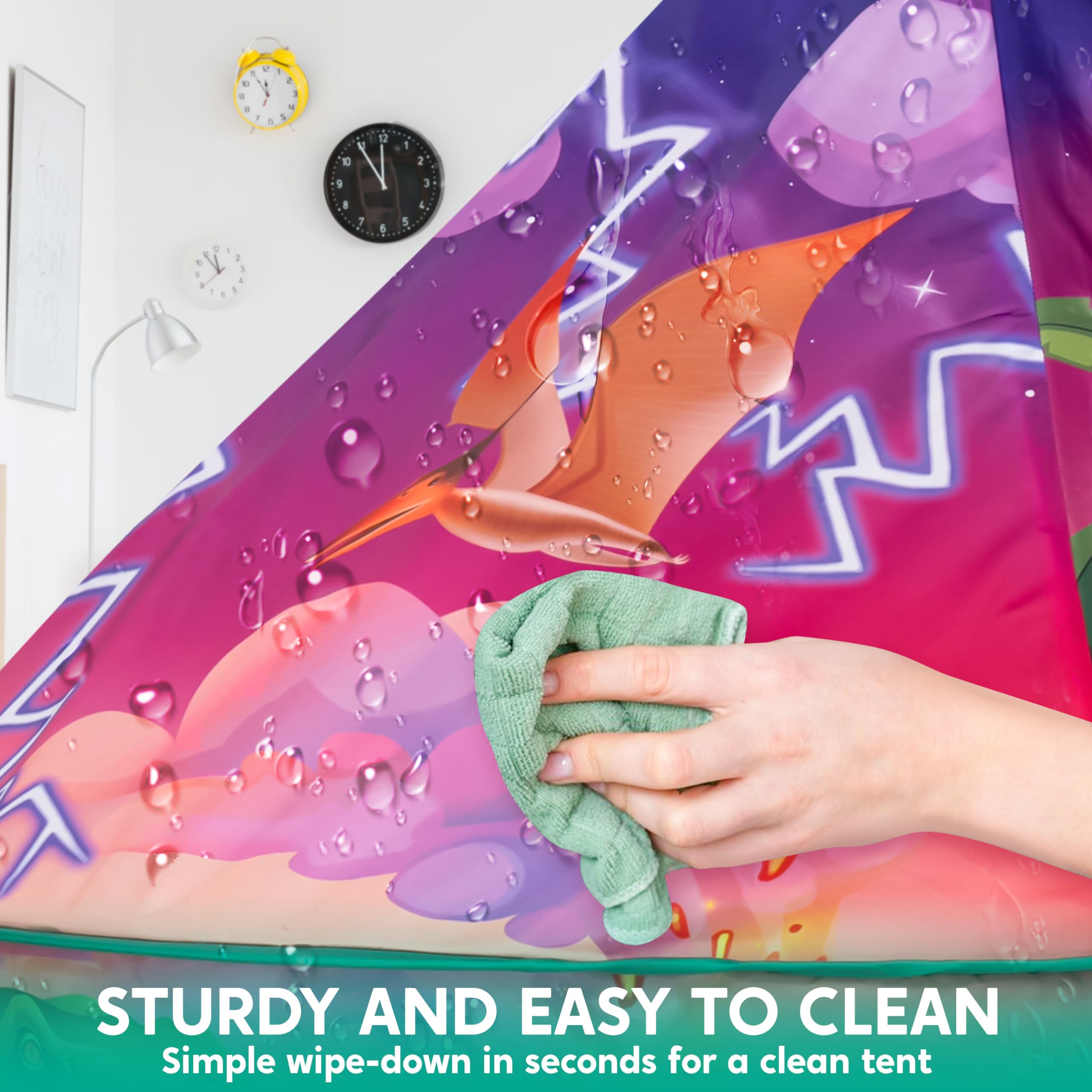 JOYIN dinosaur play tent easy-assembly promotes clutter-free setup in minutes.