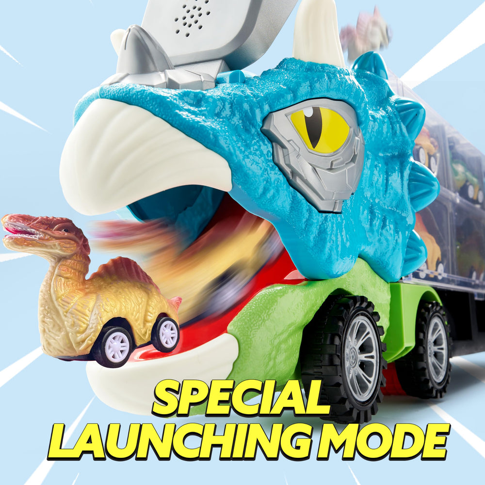 JOYIN Dinosaur truck carrier with sounds and lights enhances storytelling sessions.