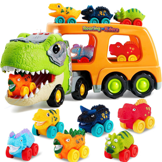 JOYIN Dinosaur Truck storage deck holds six cars for tidy playtime