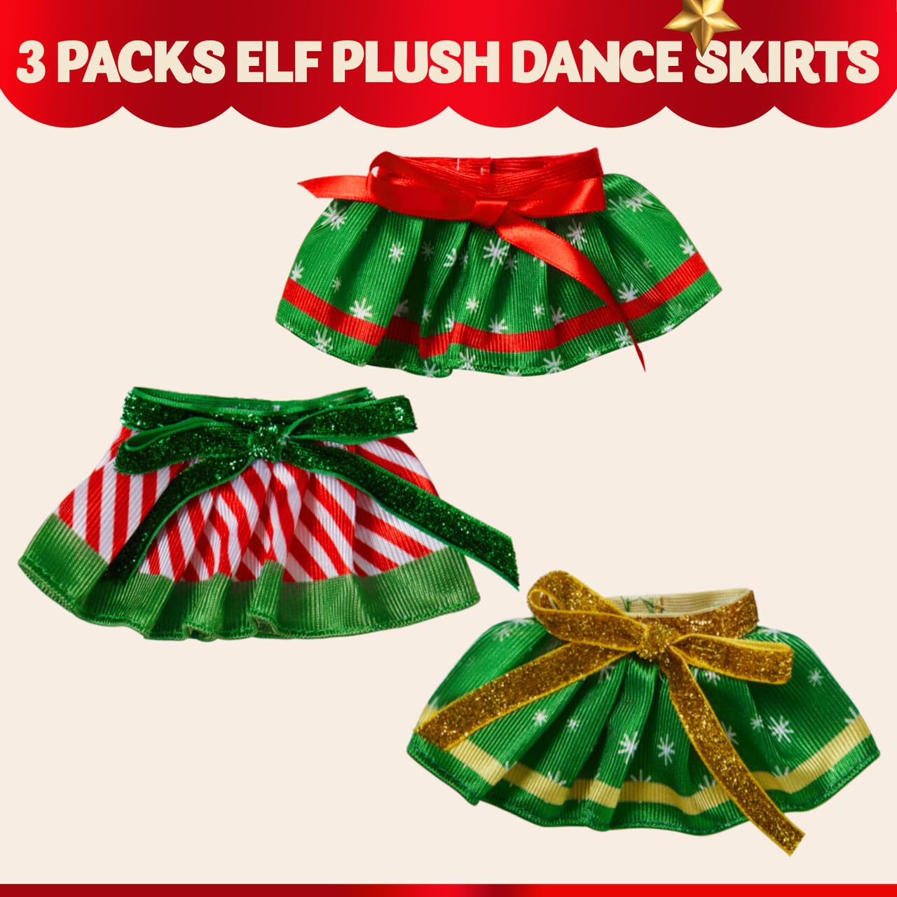 JOYIN doll Christmas skirt star dots with gold sash for playful styling