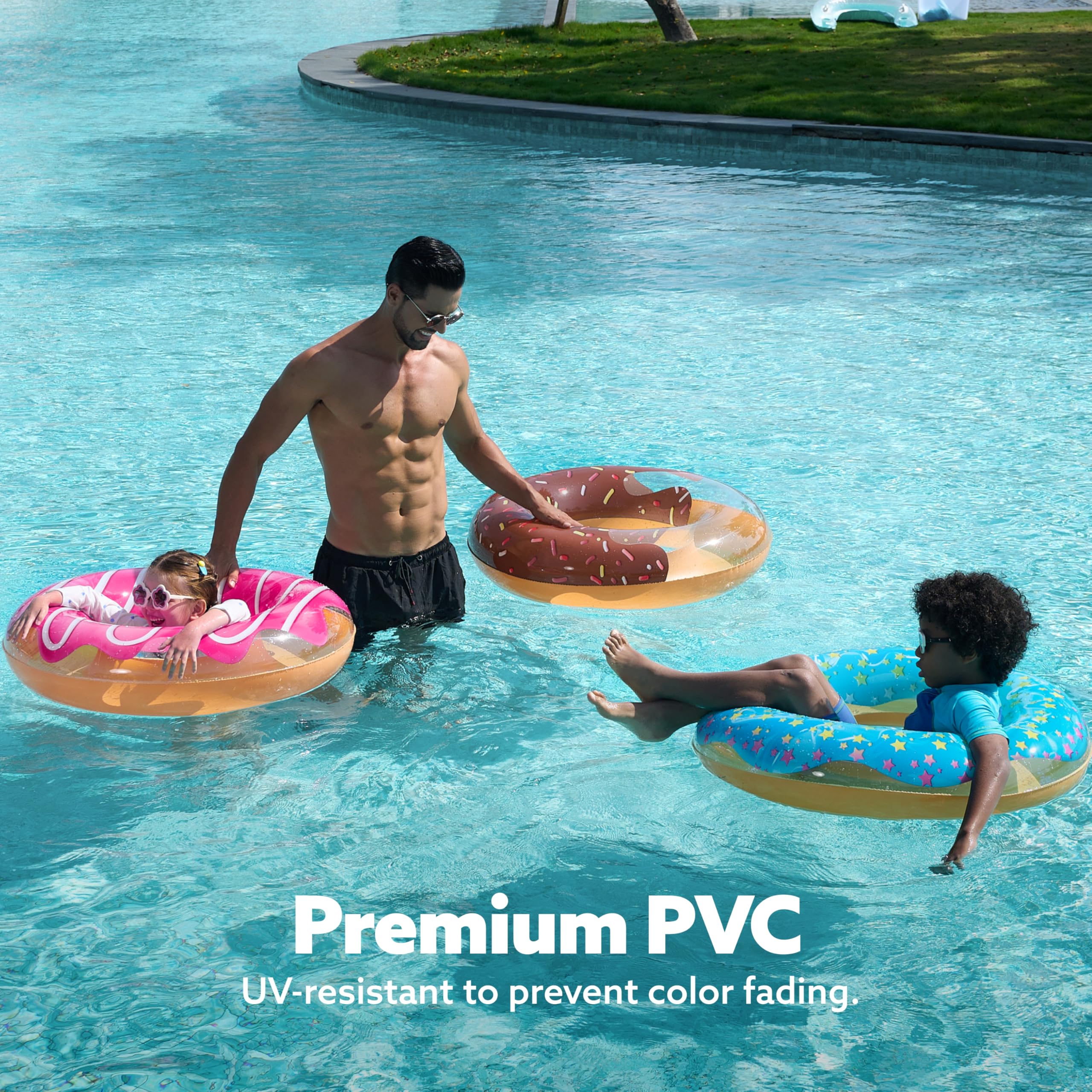 JOYIN Donut Pool Float 32.5-inch dimension demonstrates size ideal for adults and kids.