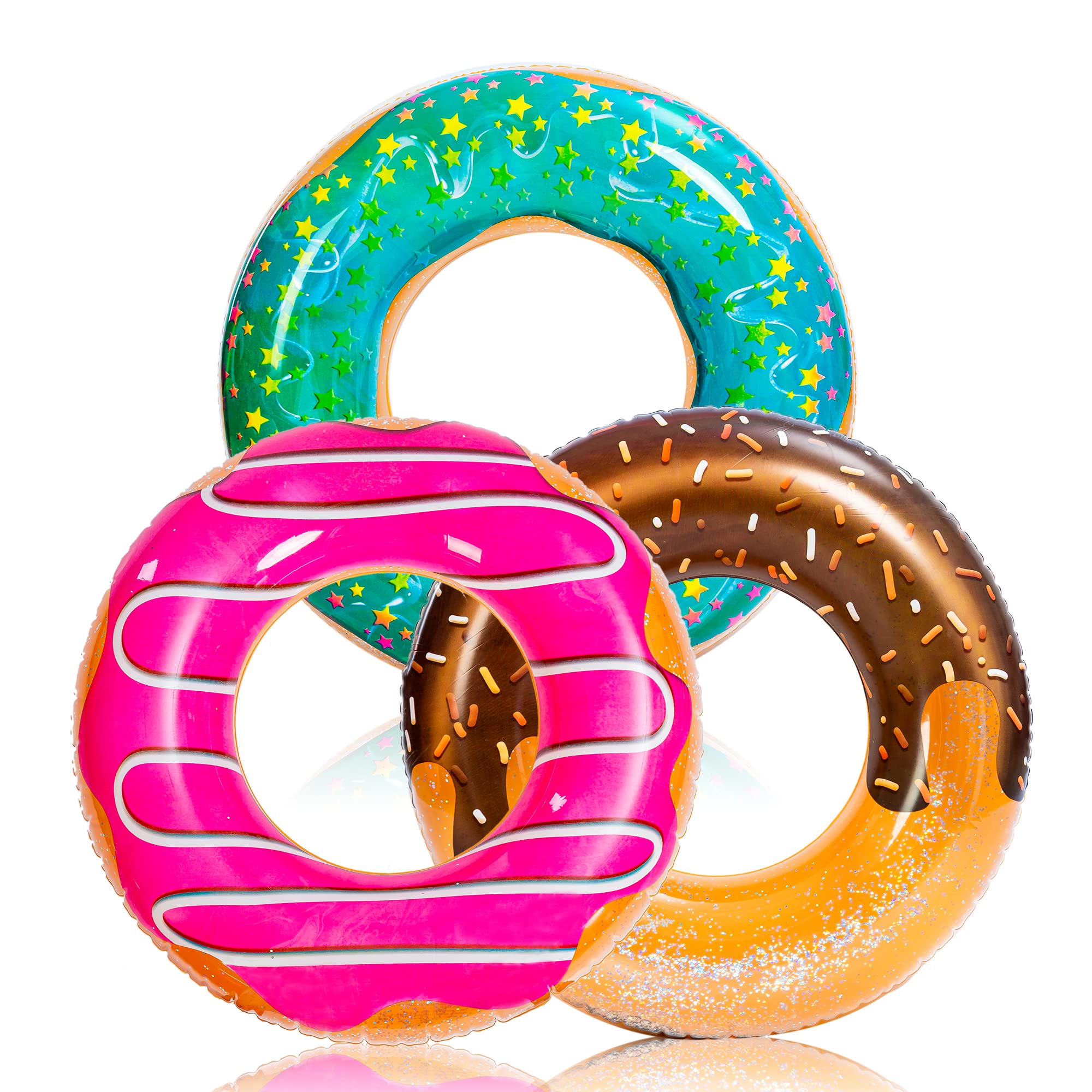 JOYIN Donut Pool Float Strawberry Dream with glitter reflects sunlight for vibrant pool fun.